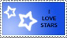 a blue stamp with white stars and black text that reads 'I LOVE STARS'
